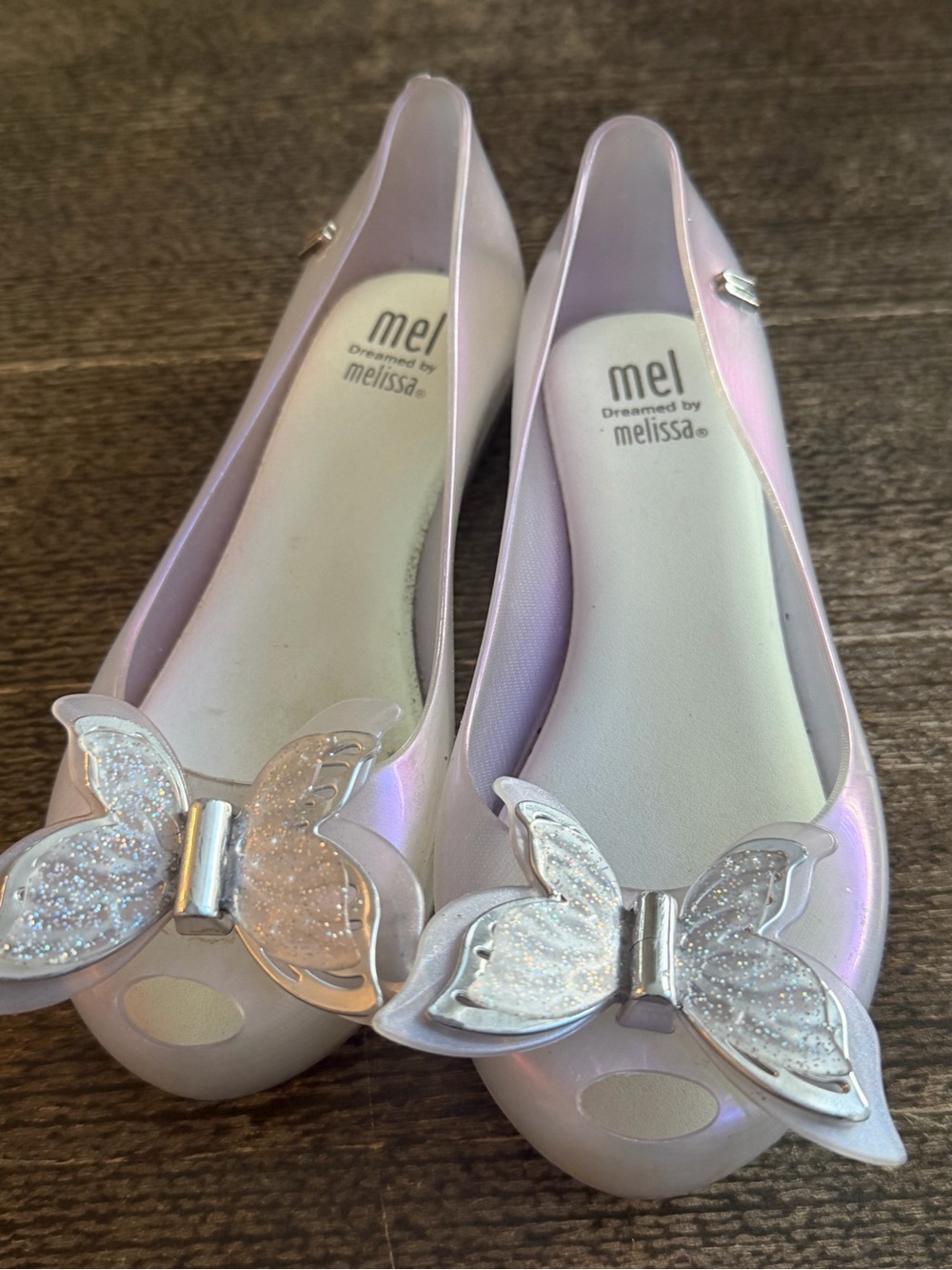 Mel by Mini Melissa Iridescent Light Pink Jelly Flats with Butterfly Accent 12
